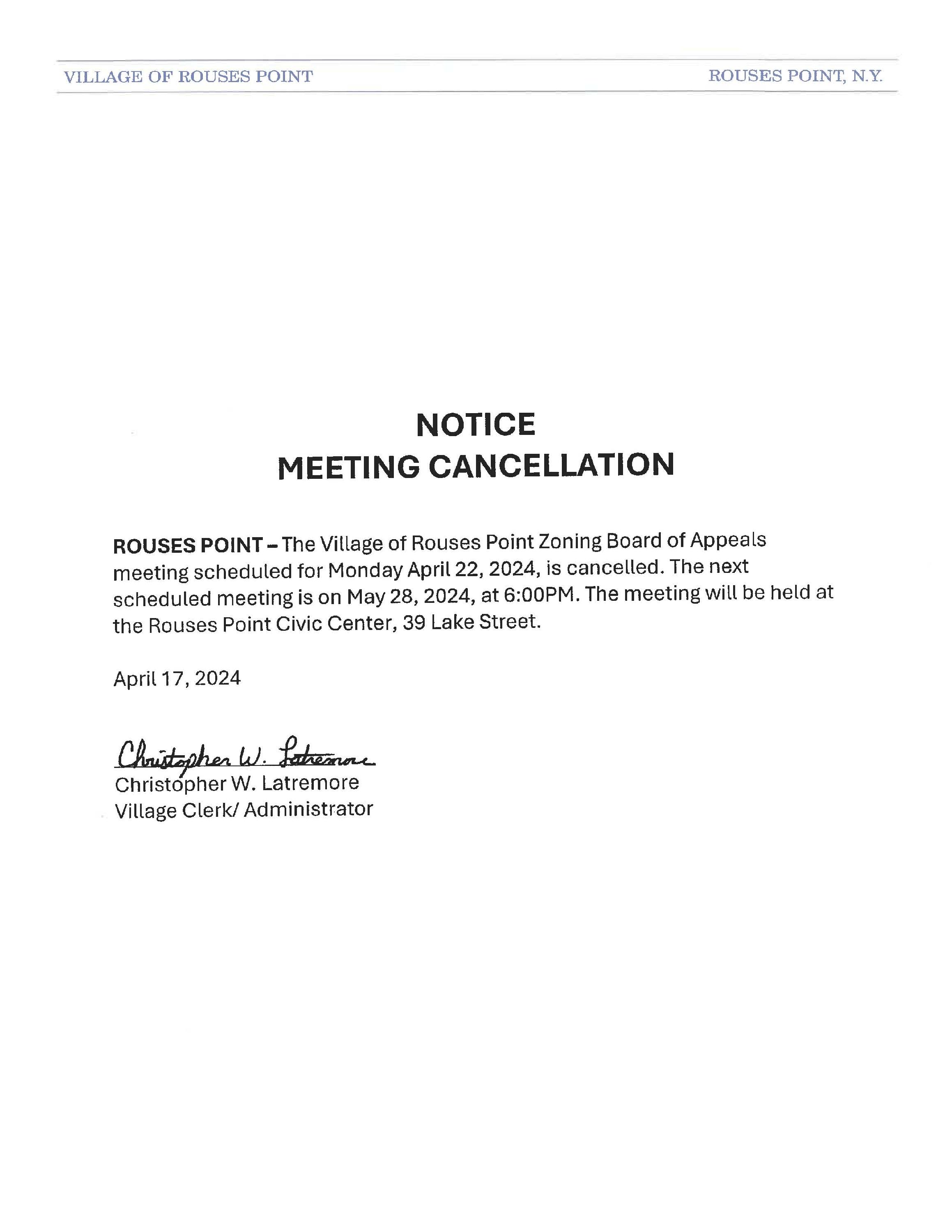 Zoning Bd 4-22-24 Cancelled
